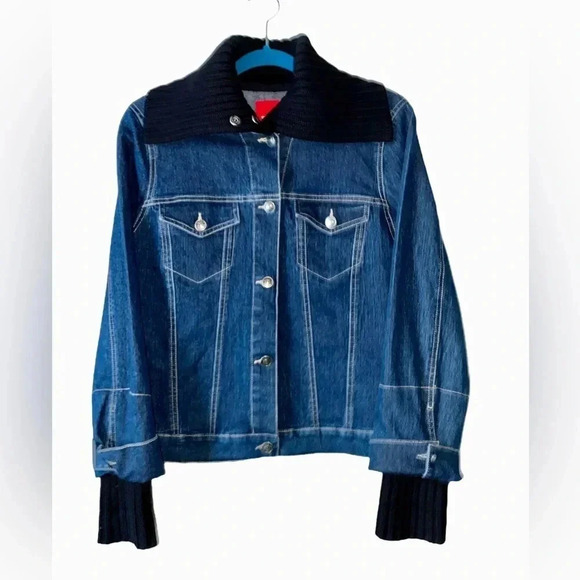 GLORIA VANDERBILT* Blue Women’s Denim Jacket with Sweater Collar Size M (no tag) - Picture 2 of 8